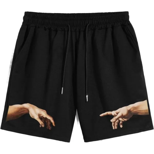 WDIRARA Men's Graphic Print Pocket Front Track Shorts Drawstring Waist Crop Shorts