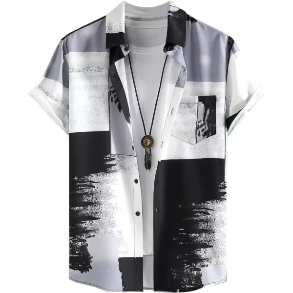WDIRARA Men's Hawaiian Floral Print Button Front Shirts Short Sleeve Beach Tops
