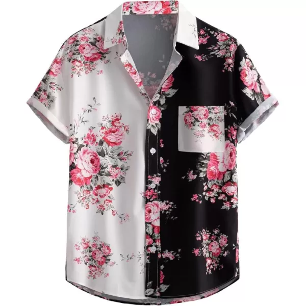 WDIRARA Men's Hawaiian Floral Print Button Front Shirts Short Sleeve Beach Tops