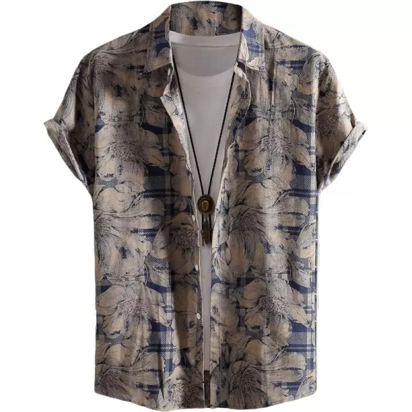 WDIRARA Men's Hawaiian Floral Print Button Front Shirts Short Sleeve Beach Tops