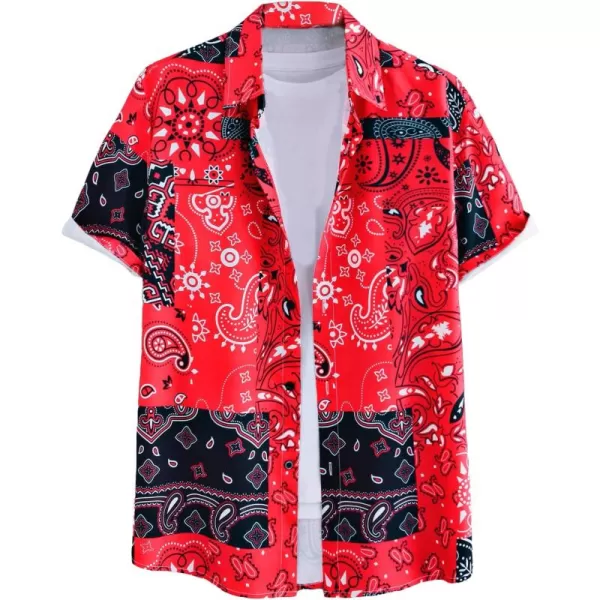 WDIRARA Men's Hawaiian Floral Print Button Front Shirts Short Sleeve Beach Tops