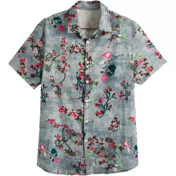 WDIRARA Men's Hawaiian Floral Print Button Front Shirts Short Sleeve Beach Tops