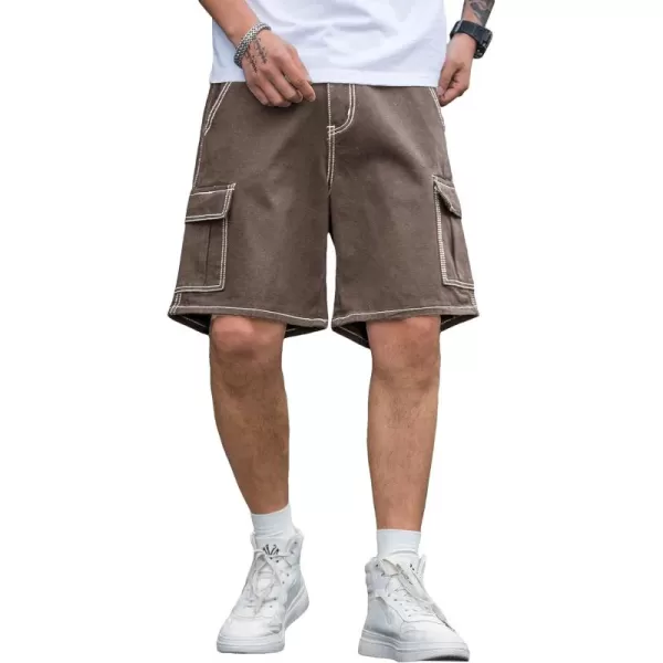 WDIRARA Men's High Waist Button Bermuda Cargo Denim Shorts with Pockets