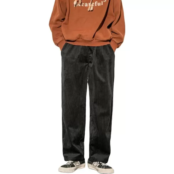 WDIRARA Men's High Waist Corduroy Wide Leg Pants Casual Pants with Pockets