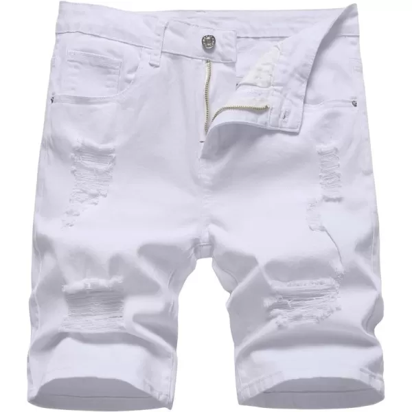 WDIRARA Men's High Waisted Button Casual Denim Bermuda Shorts with Pockets