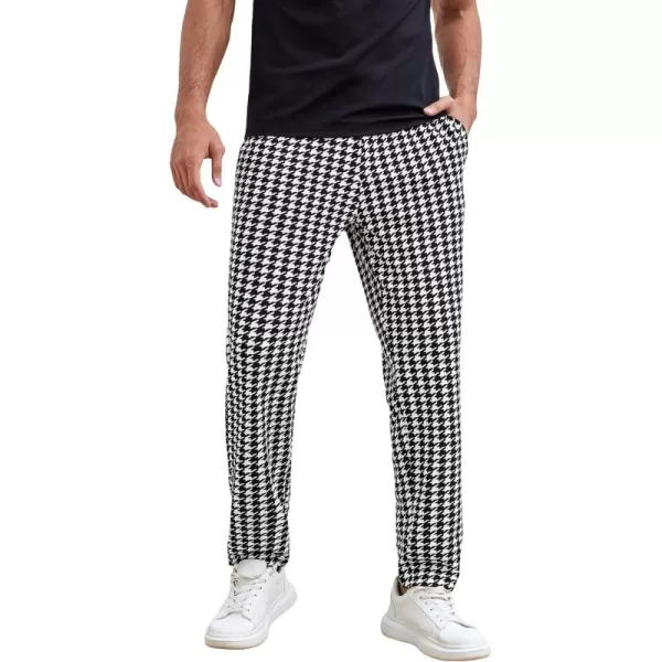 WDIRARA Men's Houndstooth Print Drawstring Tie Front Joggers Tapered Casual Long Pants