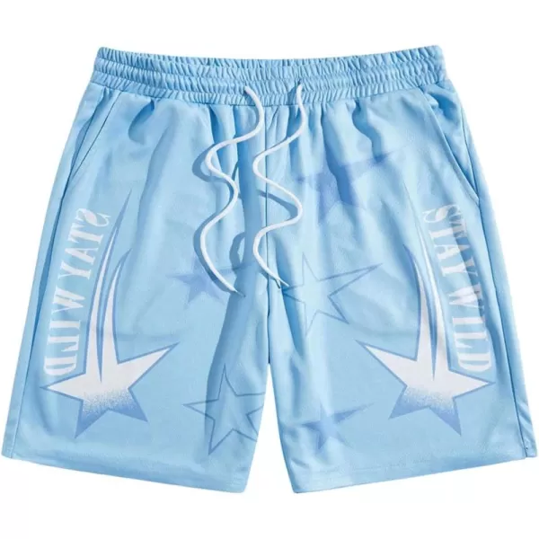 WDIRARA Men's Letter Floral Print Drawstring Waist High Waist Track Shorts