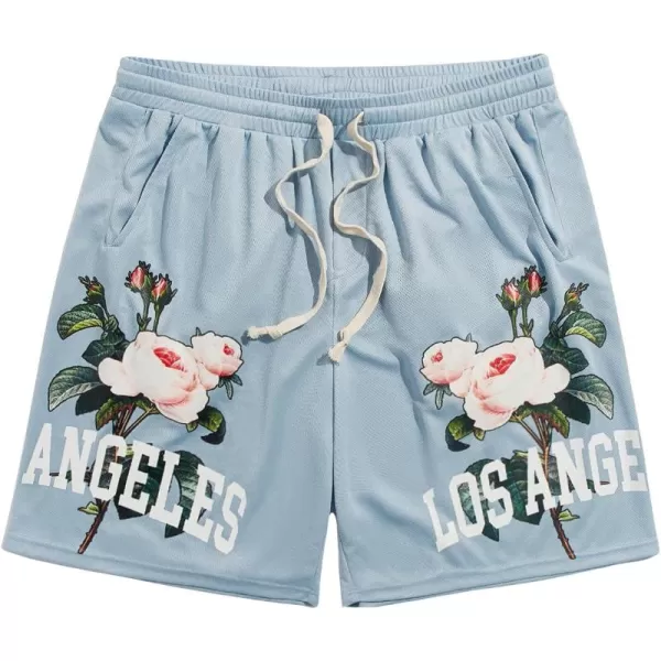 WDIRARA Men's Letter Floral Print Drawstring Waist High Waist Track Shorts