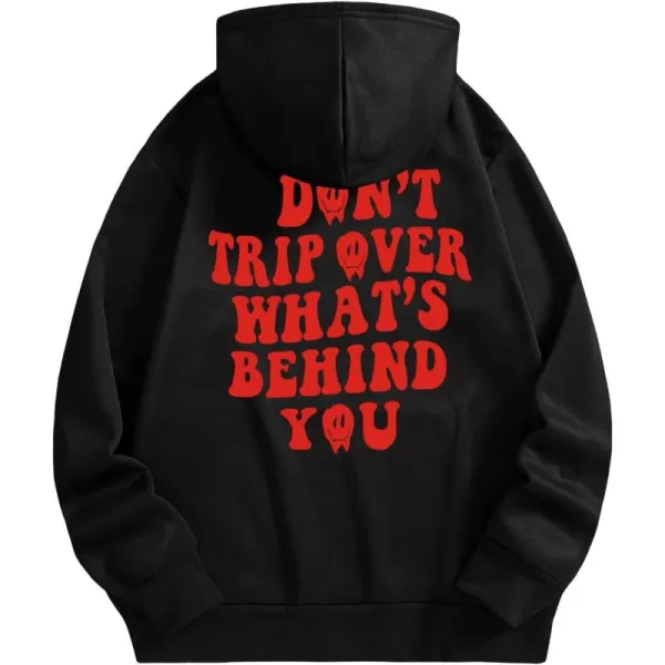 WDIRARA Men's Letter Graphic Print Drawstring Pocket Hoodie Pullovers Sweatshirt