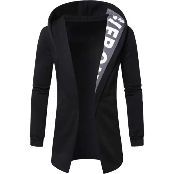 WDIRARA Men's Letter Graphic Print Open Front Hoodie Casual Long Sleeve Sweatshirt