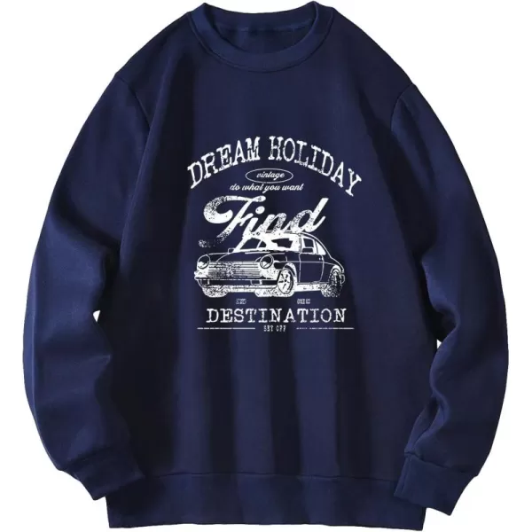 WDIRARA Men's Letter Graphic Print Round Neck Long Sleeve Sweatshirt Pullovers
