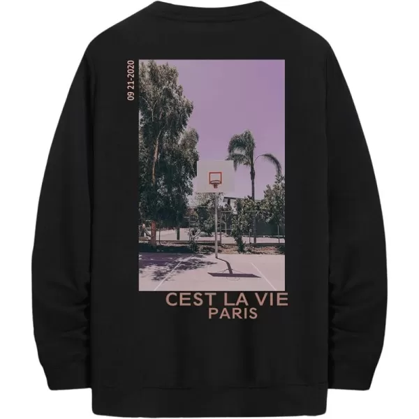 WDIRARA Men's Letter Graphic Print Round Neck Long Sleeve Sweatshirt Pullovers