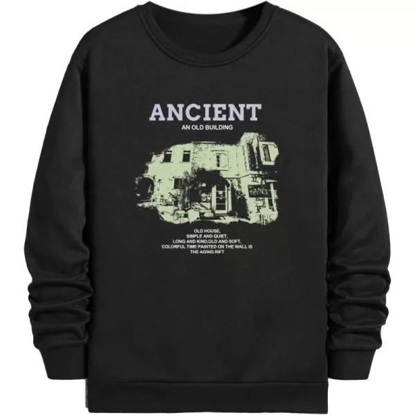 WDIRARA Men's Letter Graphic Print Round Neck Long Sleeve Sweatshirt Pullovers