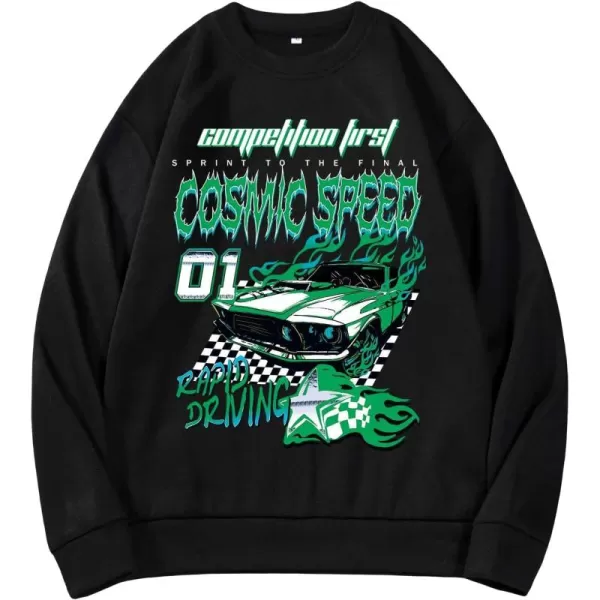 WDIRARA Men's Letter Graphic Print Round Neck Long Sleeve Sweatshirt Pullovers