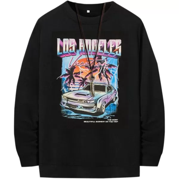WDIRARA Men's Letter Graphic Print Round Neck Long Sleeve Sweatshirt Pullovers