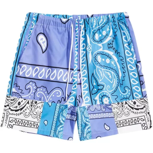 WDIRARA Men's Lightning Graphic Print Drawstring Casual Summer Beach Shorts