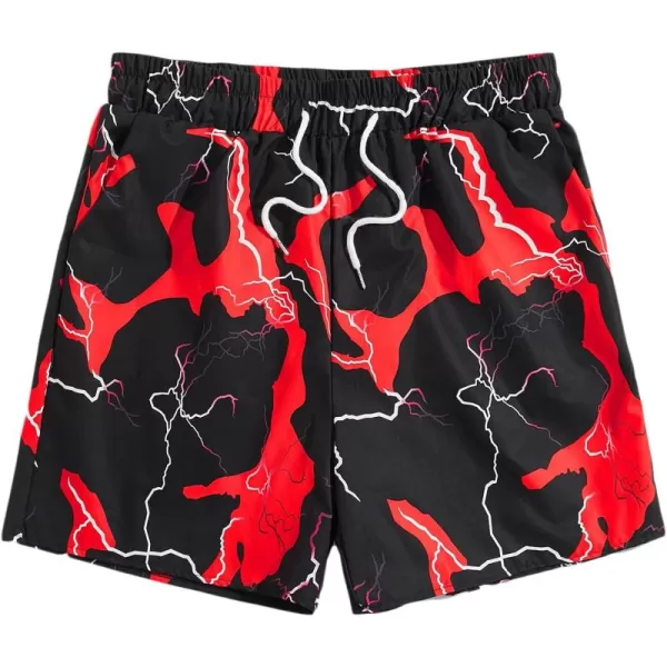 WDIRARA Men's Lightning Graphic Print Drawstring Casual Summer Beach Shorts