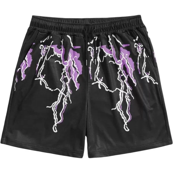 WDIRARA Men's Lightning Graphic Print Drawstring Casual Summer Beach Shorts