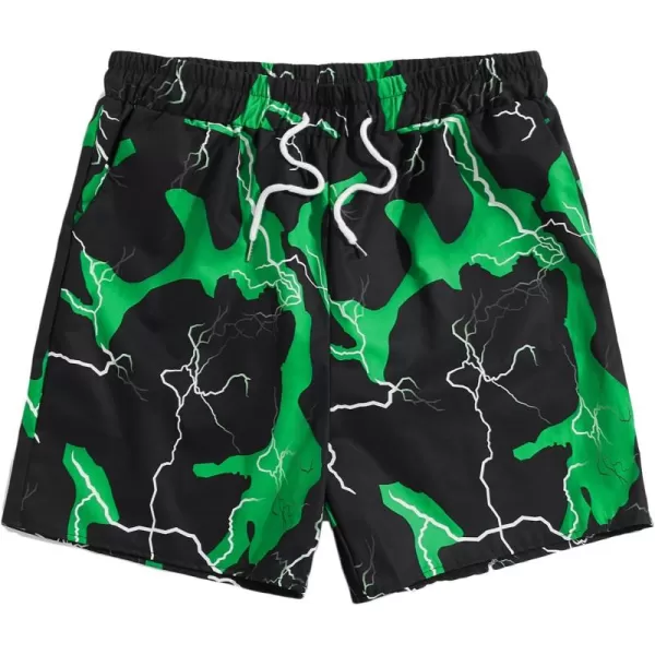 WDIRARA Men's Lightning Graphic Print Drawstring Casual Summer Beach Shorts