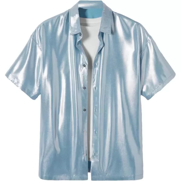 WDIRARA Men's Metallic Button Down Short Sleeve Collared Shirt Rave Party Shirt Top