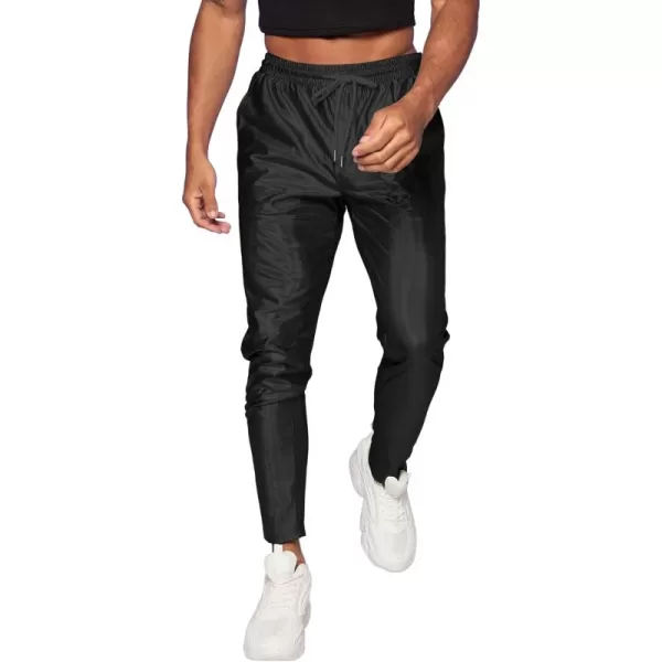 WDIRARA Men's Metallic Drawstring Waist Holographic Party Club Pants with Pockets