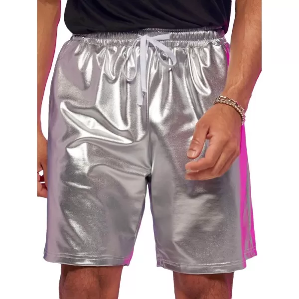 WDIRARA Men's Metallic Drawstring Waist Pocket Front High Waist Straight Leg Shorts