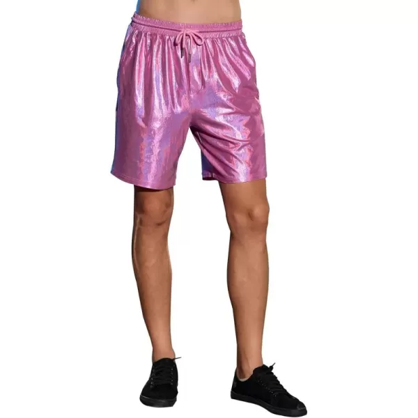 WDIRARA Men's Metallic Drawstring Waist Pocket Front High Waist Straight Leg Shorts