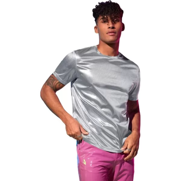 WDIRARA Men's Metallic Round Neck Short Sleeve Tee Party T Shirt Top
