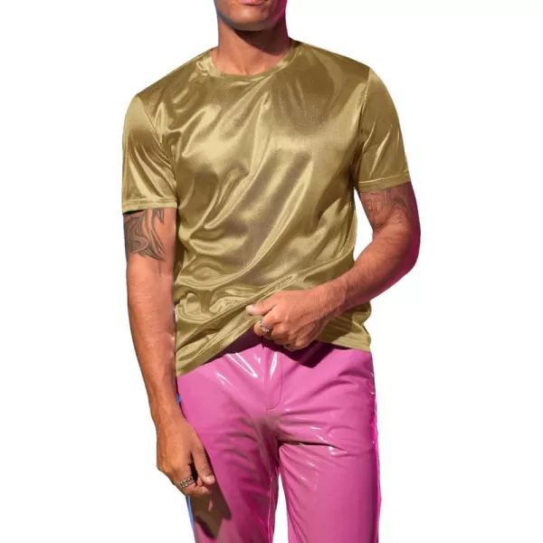 WDIRARA Men's Metallic Round Neck Short Sleeve Tee Party T Shirt Top