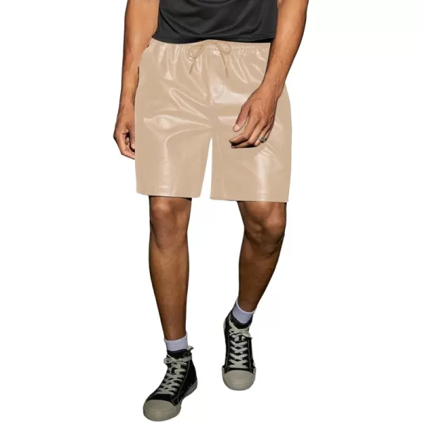 WDIRARA Men's PU Leather Drawstring Waist Wide Legs Shorts