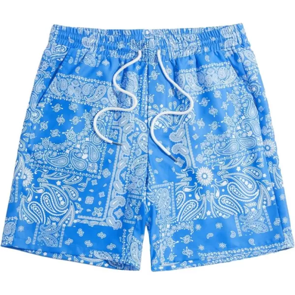 WDIRARA Men's Paisley Print Drawstring Waist Summer Casual Shorts with Pockets