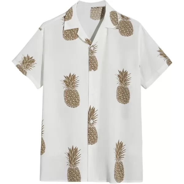 WDIRARA Men's Pineapple Print Button Down Short Sleeve Shirt Casual Collar Tops