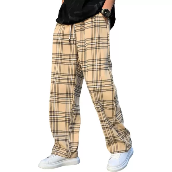 WDIRARA Men's Plaid Drawstring Waist Workout Active Pants with Pockets