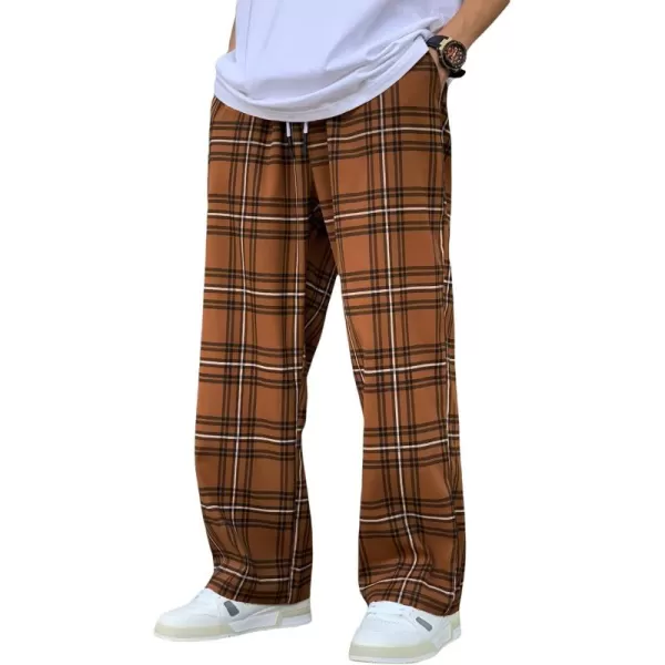 WDIRARA Men's Plaid Drawstring Waist Workout Active Pants with Pockets