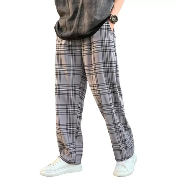 WDIRARA Men's Plaid Drawstring Waist Workout Active Pants with Pockets