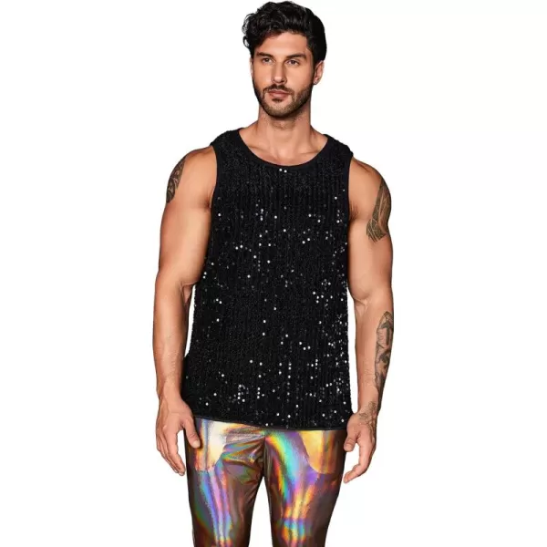 WDIRARA Men's Plus Size Sequin Sleeveless Round Neck Tank Top T Shirt Party Clubwear Top