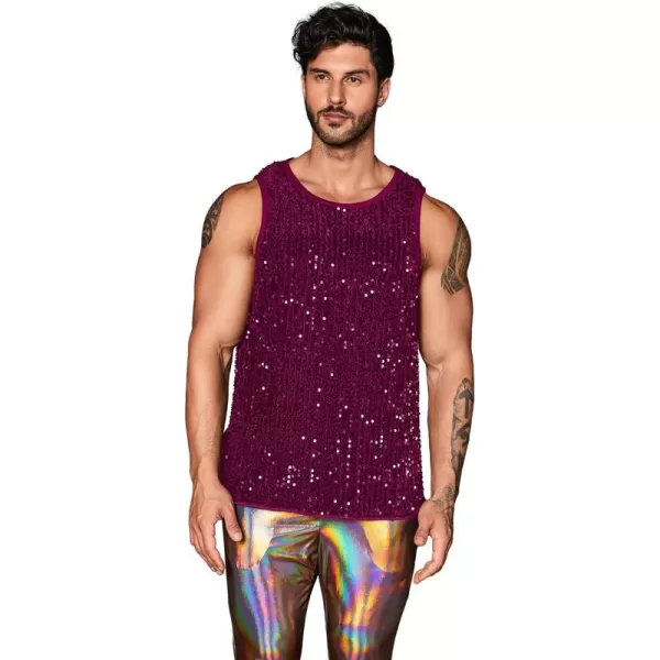 WDIRARA Men's Plus Size Sequin Sleeveless Round Neck Tank Top T Shirt Party Clubwear Top