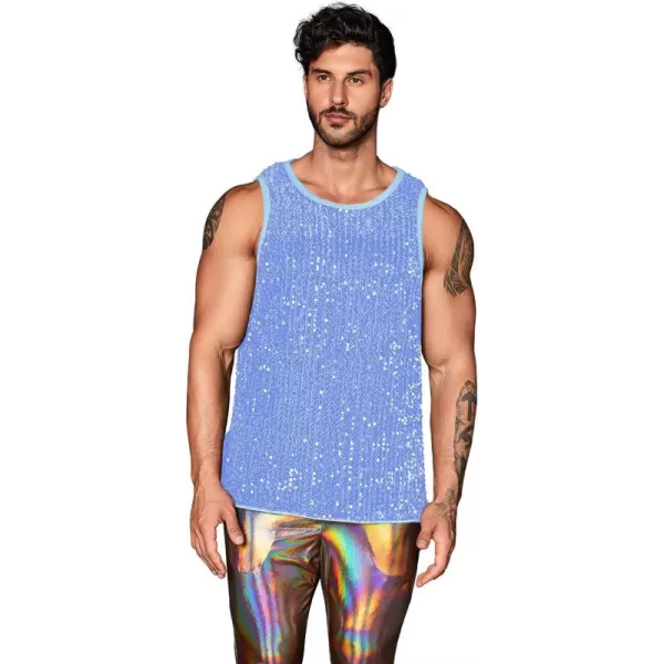WDIRARA Men's Plus Size Sequin Sleeveless Round Neck Tank Top T Shirt Party Clubwear Top