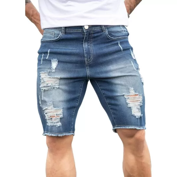 WDIRARA Men's Ripped Denim Shorts Straight Leg Raw Hem Frayed Distressed Jean Shorts Pants