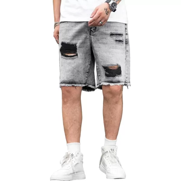 WDIRARA Men's Ripped Denim Shorts Straight Leg Raw Hem Frayed Distressed Jean Shorts Pants