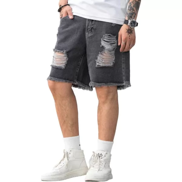 WDIRARA Men's Ripped Denim Shorts Straight Leg Raw Hem Frayed Distressed Jean Shorts Pants