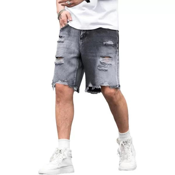 WDIRARA Men's Ripped Denim Shorts Straight Leg Raw Hem Frayed Distressed Jean Shorts Pants