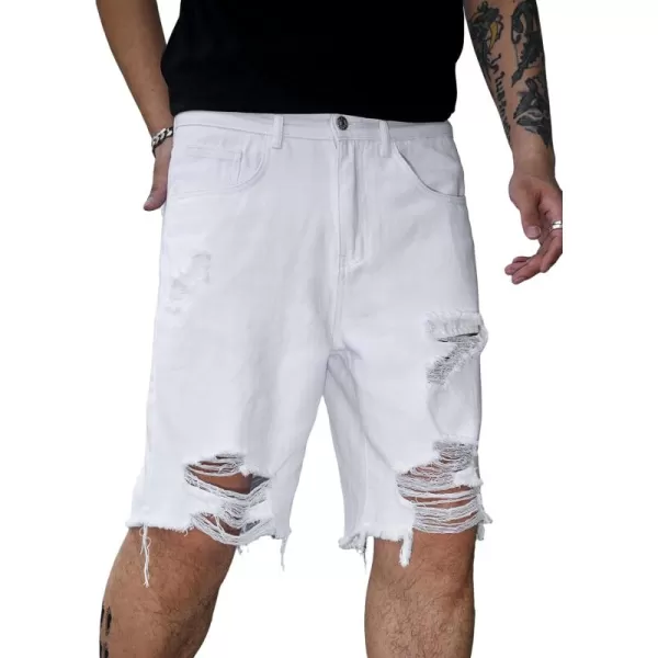 WDIRARA Men's Ripped Denim Shorts Straight Leg Raw Hem Frayed Distressed Jean Shorts Pants