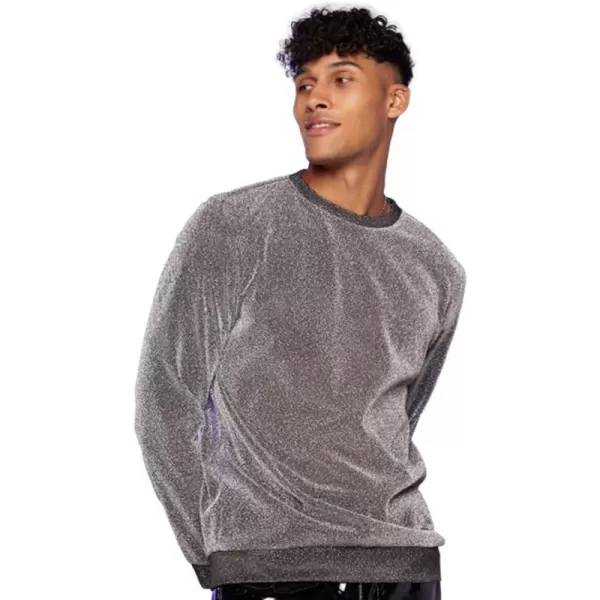 WDIRARA Men's Round Neck Long Sleeve Glitter Sweatshirt Party Club Metallic Tops