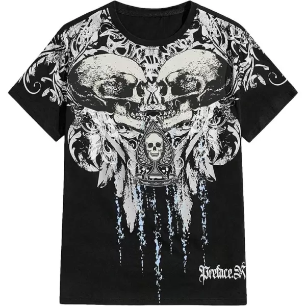 WDIRARA Men's Two Tone Cartoon Graphic Print Short Sleeve T Shirt Round Neck Tee