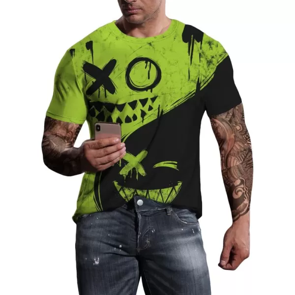 WDIRARA Men's Two Tone Cartoon Graphic Print Short Sleeve T Shirt Round Neck Tee