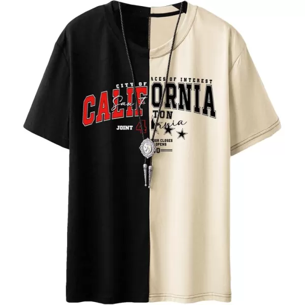 WDIRARA Men's Two Tone Cartoon Graphic Print Short Sleeve T Shirt Round Neck Tee