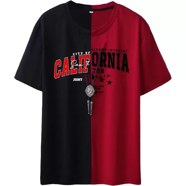 WDIRARA Men's Two Tone Cartoon Graphic Print Short Sleeve T Shirt Round Neck Tee