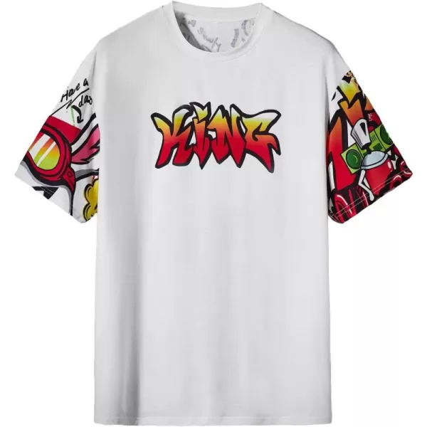 WDIRARA Men's Two Tone Cartoon Graphic Print Short Sleeve T Shirt Round Neck Tee