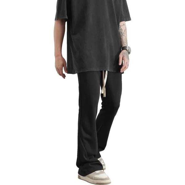 WDIRARA Men's Wide Leg Flare Sweatpants Drawstring Trousers High Waisted Casual Outdoor Sweatpants with Pockets